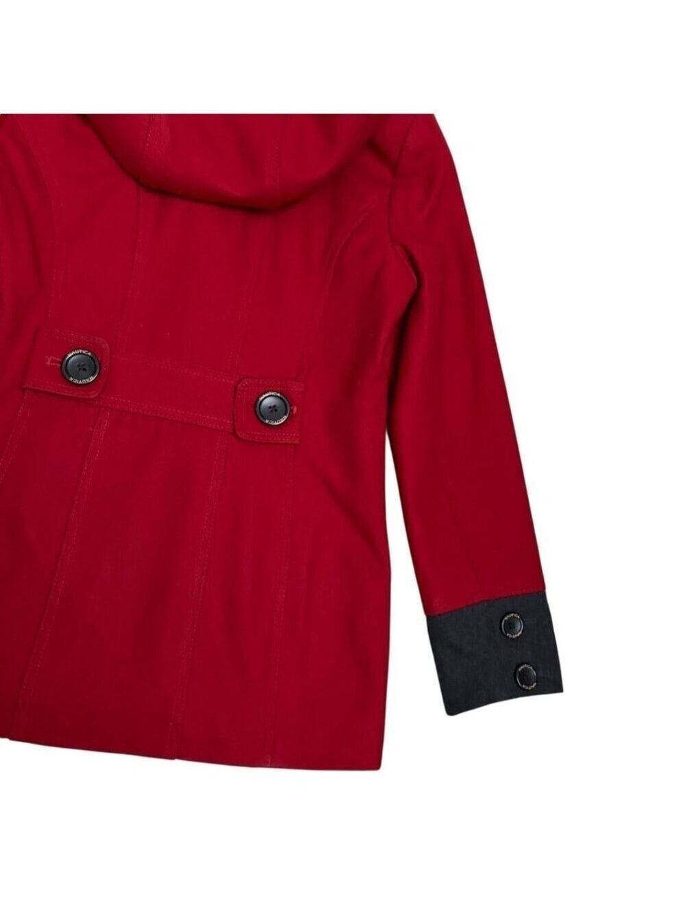 NAUTICA Recycled Wool Blend Winter Designer Casual Red Pea Coat Womens Medium - Picture 5 of 10